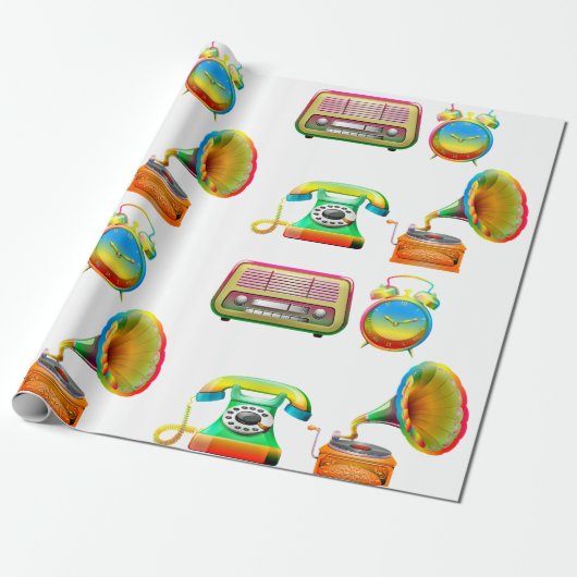 Klok radiotelefoon  oude school cadeaupapier (Uitgerold)