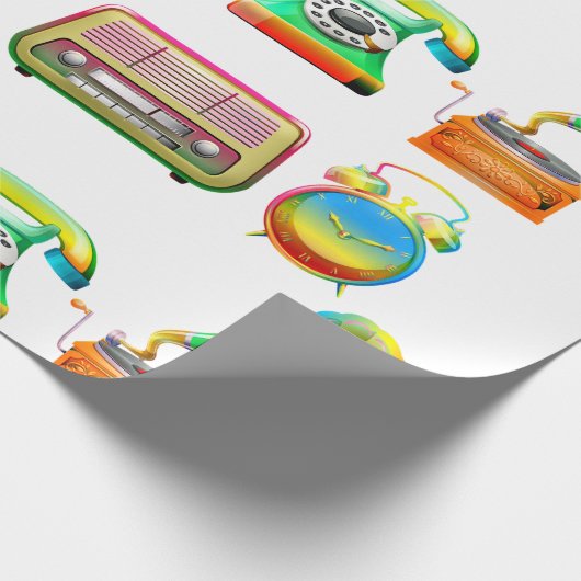 Klok radiotelefoon  oude school cadeaupapier (Hoek)