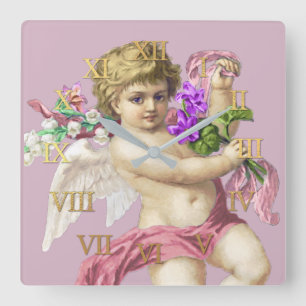  klok Romeinse cijfers Cherub roze