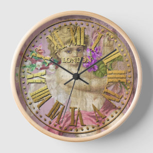 klok Romeinse cijfers Cherub roze