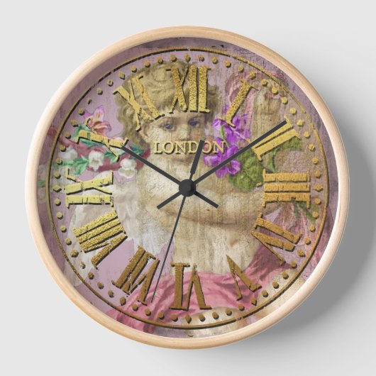 klok Romeinse cijfers Cherub roze (Voorkant)