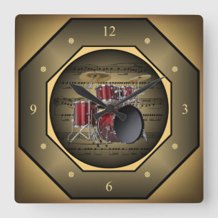 Klok-tagon ~ drumset ~ Blad muziek ~ Toscaan ~ Vierkante Klok