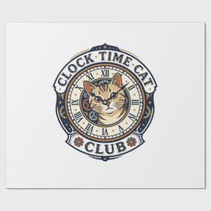 Klok Tijd Kat Kat Grafische Tee Kunst - Klok Tijd Cadeaupapier