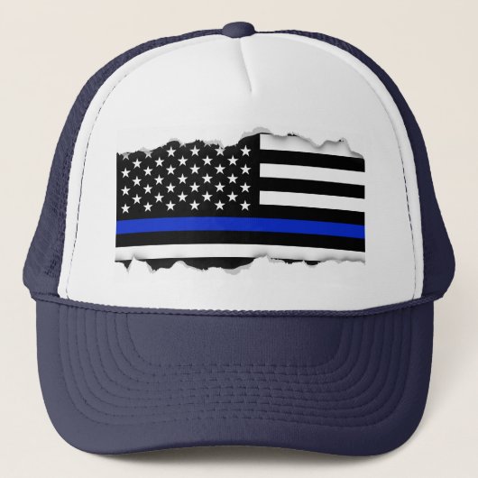 Klok uit blik op blauwe lijn Amerikaanse vlag Trucker Pet (Voorkant)