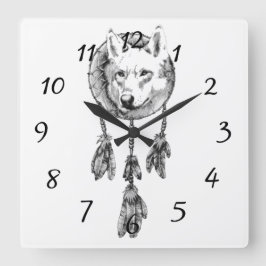 Klok van de Muur van Dreamcatcher van de wolf de