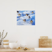 Klok van het huis Sparrows "Passer domesticus" op Poster (Keuken)