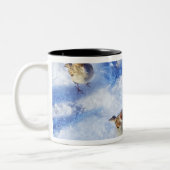 Klok van het huis Sparrows "Passer domesticus" op Tweekleurige Koffiemok (Links)