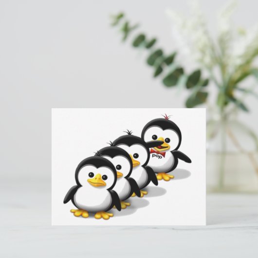 Klok van pinguïns briefkaart (Staand voorkant)