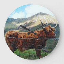 Klok voor aan de muur met Schotse Hooglanders - Ru