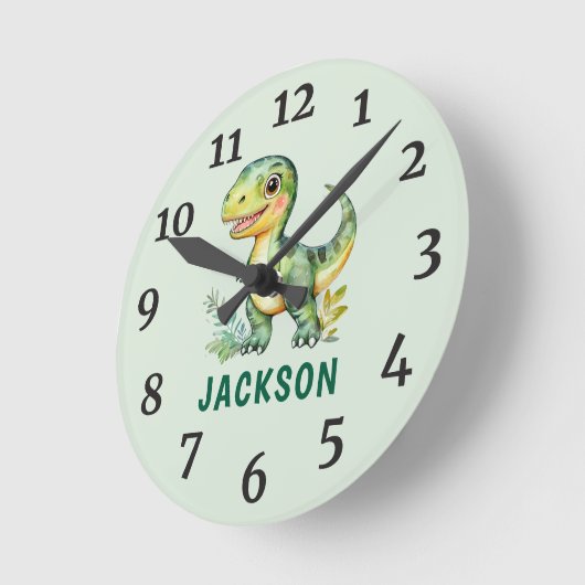 Klok voor kinderkamer met op maat gemaakte dinosau (Hoek)