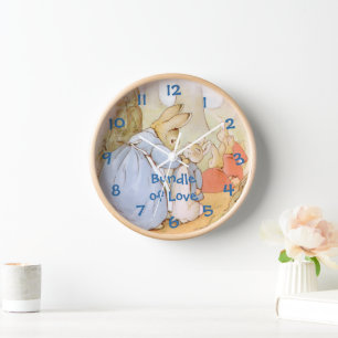 Klok voor Peter Rabbit-kinderkamer in vintage stij