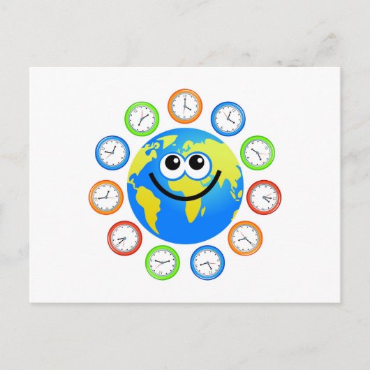 Klok Wereldbol Briefkaart (Voorkant)