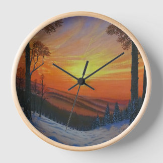 Klok - "Zonsondergang over besneeuwd bos"