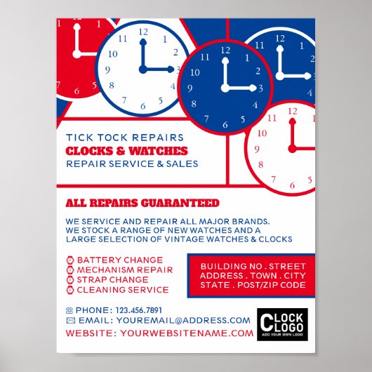 Klokgezichten, Horoloog Adverteren Poster (Voorkant)