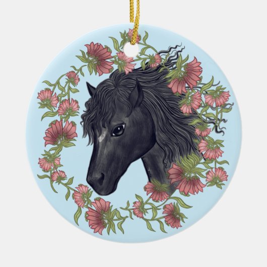 Klokjesbloem Zwarte Paard Ornament (Voorkant)