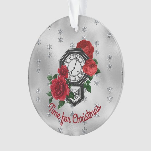  klokken en Rozen Tijd voor Kerstmis Ornament (voorkant)