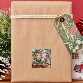 Klokken Hulst en Paard Kerst Elf Vierkante Sticker