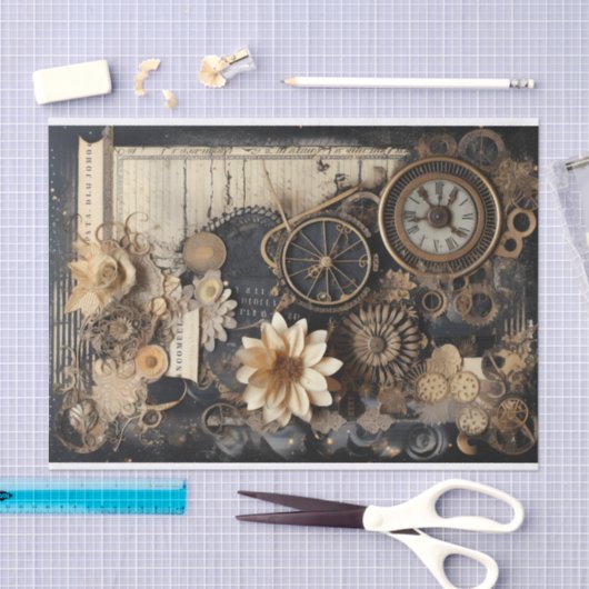 Klokken, Tandwielen, Bloemen en Ephemera Tissuepapier (Craft)