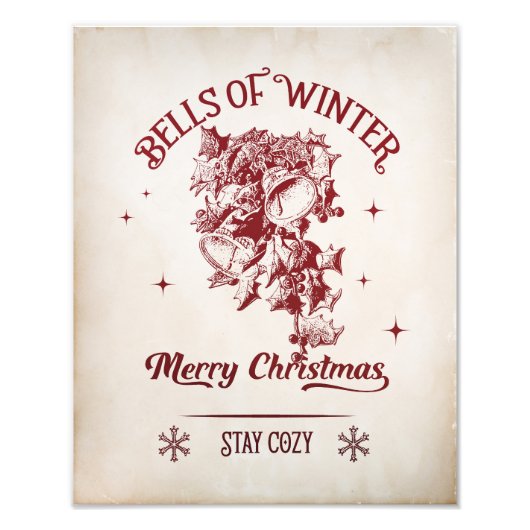 Klokken van Winter Vintage Kerstmis Foto Afdruk (Voorkant)