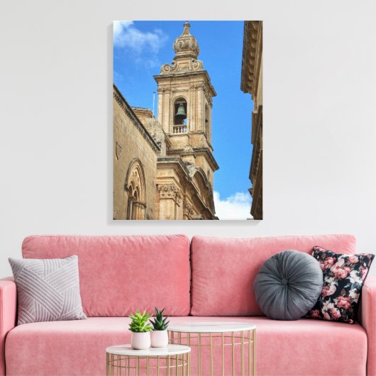 Klokkentoren in Mdina, Malta. Canvas Afdruk (Insitu (Woonkamer))