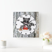 Klokkklok van Cute Campkin Raccoon Vierkante Klok (Huis)