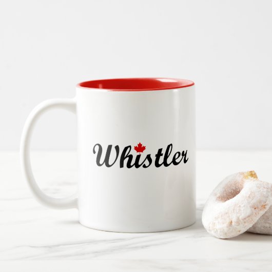 Klokler Canada Script Text Small Maple Leaf Tweekleurige Koffiemok (Met donut)