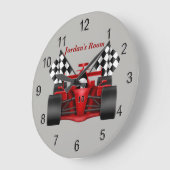 Klokloopauto van kinderen, gecheckte vlag grote klok (Hoek)