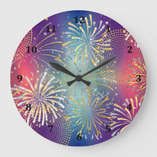 Klokontwerp met geïllustreerde vuurwerk grote klok