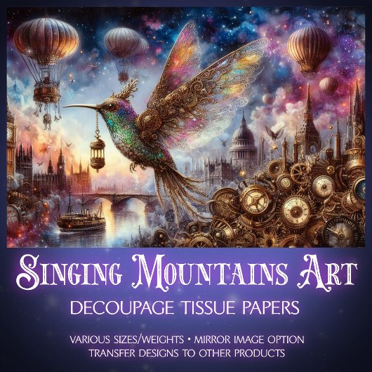 Klokwerk Hummingbird Aerial Steampunk Decoupage Tissuepapier
