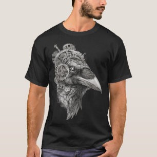 Klokwerk Raaf Portret — Steampunk in Pen en Inkt T-shirt