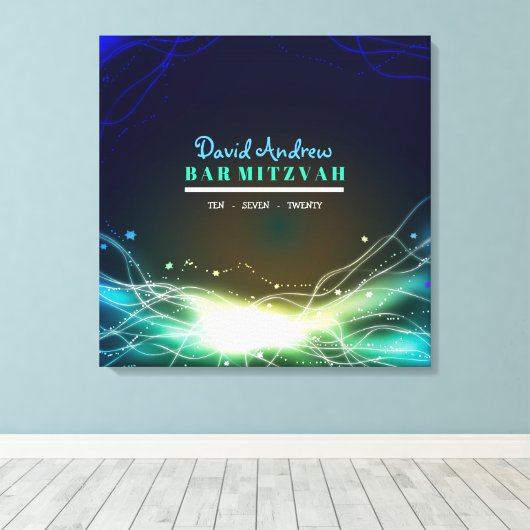 KLOMPENDE NEON STAR Bat Mitzvah Sign In Memory Boa Canvas Afdruk (Insitu (Houten vloer))