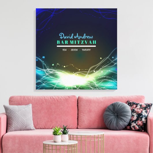 KLOMPENDE NEON STAR Bat Mitzvah Sign In Memory Boa Canvas Afdruk (Insitu (Woonkamer))