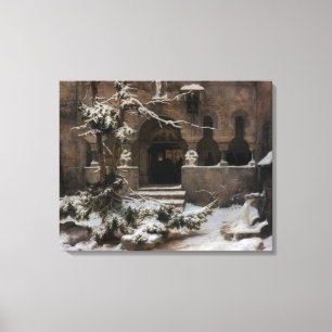 Klooster in Wintersneeuw (door Karl Lessing) Canvas Afdruk