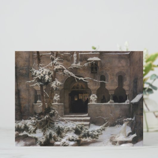 Klooster in wintersneeuw (door Karl Lessing) Kaart (Staand voorkant)