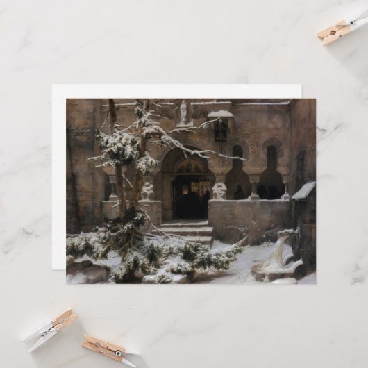 Klooster in wintersneeuw (door Karl Lessing) Kaart (Voorkant / Achterkant in situ)