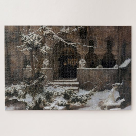 Klooster in Wintersneeuw (door Karl Lessing) Legpuzzel (Horizontaal)