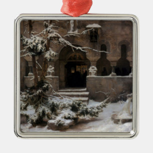 Klooster in Wintersneeuw (door Karl Lessing) Metalen Ornament