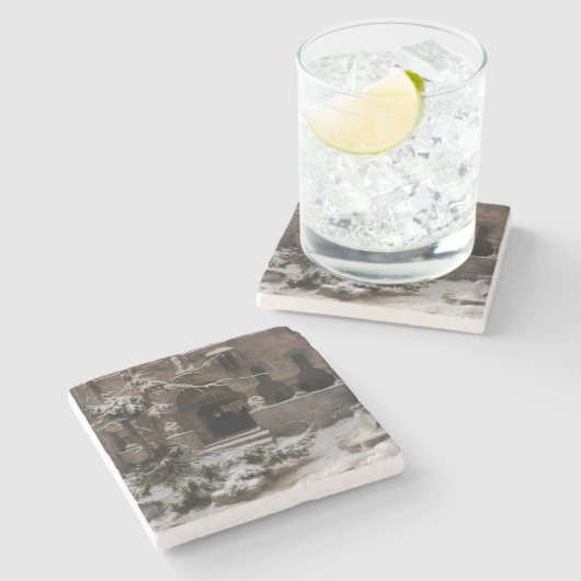 Klooster in Wintersneeuw (door Karl Lessing) Stenen Onderzetter (Zijkant)