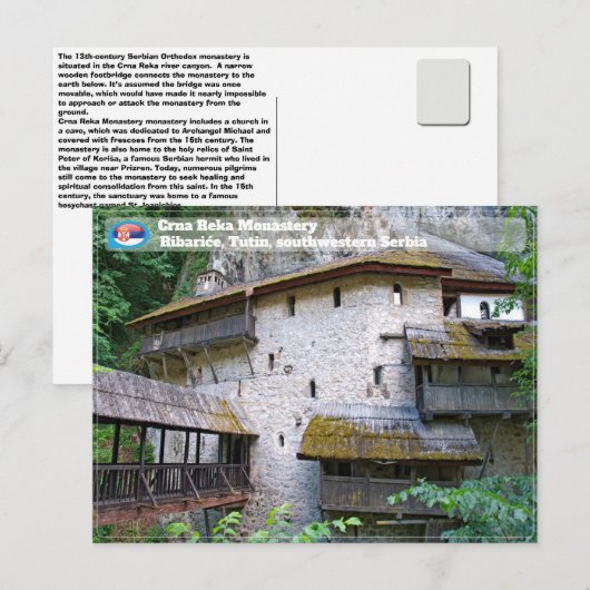 KLOOSTERS VAN SERVIË - Klooster van Crna Reka Riba Briefkaart (Voorkant / Achterkant)