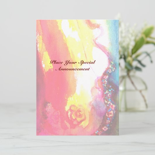 KLOOT MET RODE BOW, Geel Roze Roos Aankondiging (Staand voorkant)