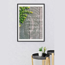 Klop en de deur opent KJV Bijbel vers Poster