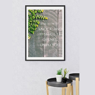 Klop en de deur opent KJV Bijbel vers Poster