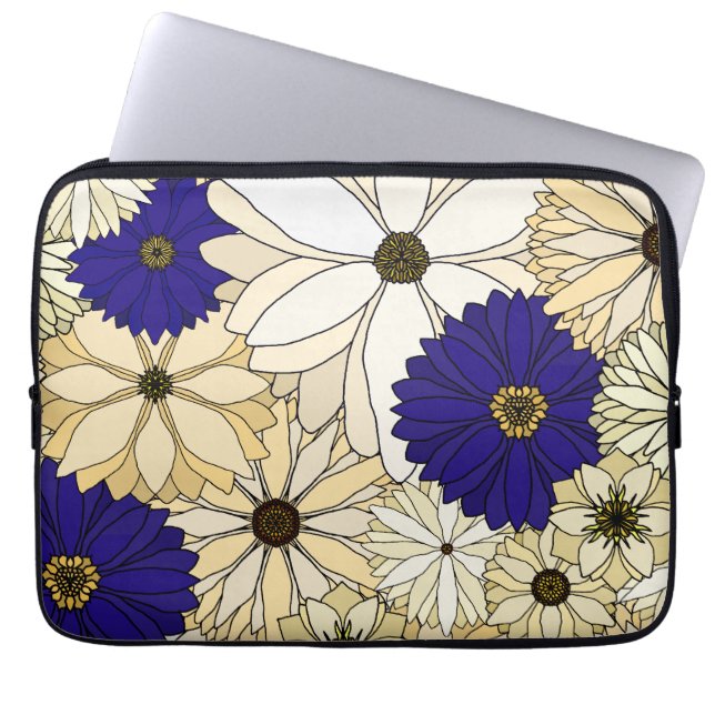 Klop voor Navy en Cream Flower-laptop Laptop Sleeve (Voorkant)