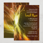 KLOPENDE NEON STARS Bat Mitzvah Invitation GOLD Kaart (Voorkant / Achterkant)
