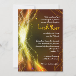 KLOPENDE NEON STARS Bat Mitzvah Invitation GOLD Kaart