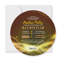 KLOPENDE NEON STARS Bat Mitzvah Invitation GOLD