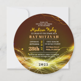 KLOPENDE NEON STARS Bat Mitzvah Invitation GOLD Kaart