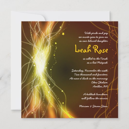 KLOPENDE NEON STARS Bat Mitzvah Invitation GOLD Kaart (Voorkant)