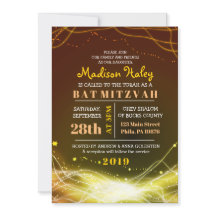 KLOPENDE NEON STARS Bat Mitzvah Invitation GOLD