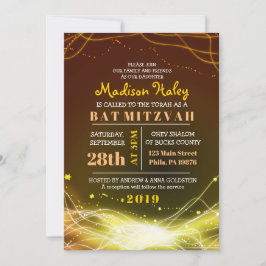 KLOPENDE NEON STARS Bat Mitzvah Invitation GOLD Kaart
